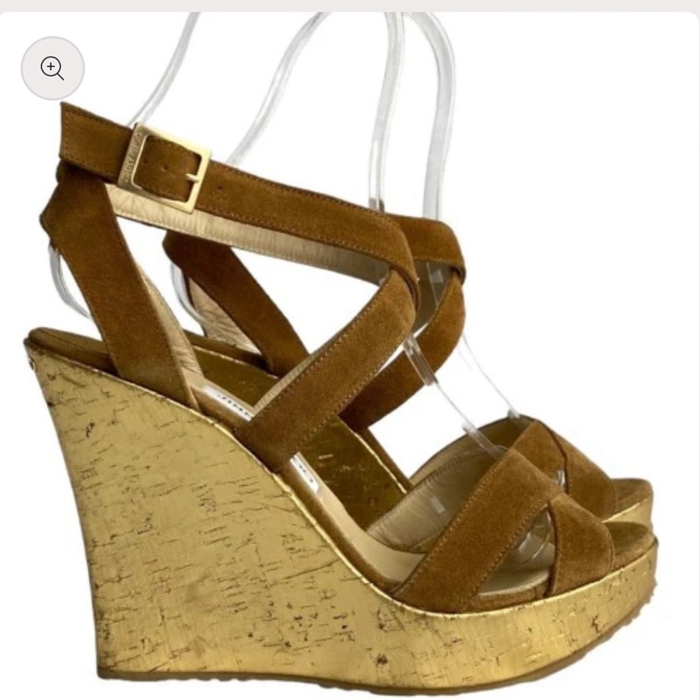 Jimmy Choo Beige and Gold Wedges